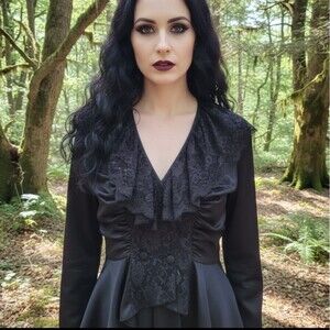 Vintage Whimsigoth Lace Black Blazer Satin Top Fairy Morticia Addams Renaissance